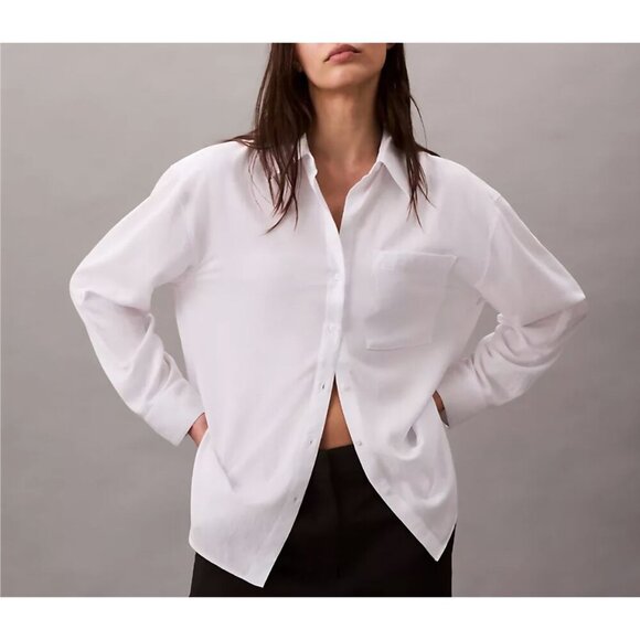 Calvin Klein Jeans Size Small Womens Oversized Baggy Loose White Logo Tag Shirt - Picture 4 of 15